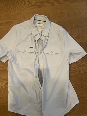 Poncho Light Blue Short-Sleeve Button-Down Shirt for Kids